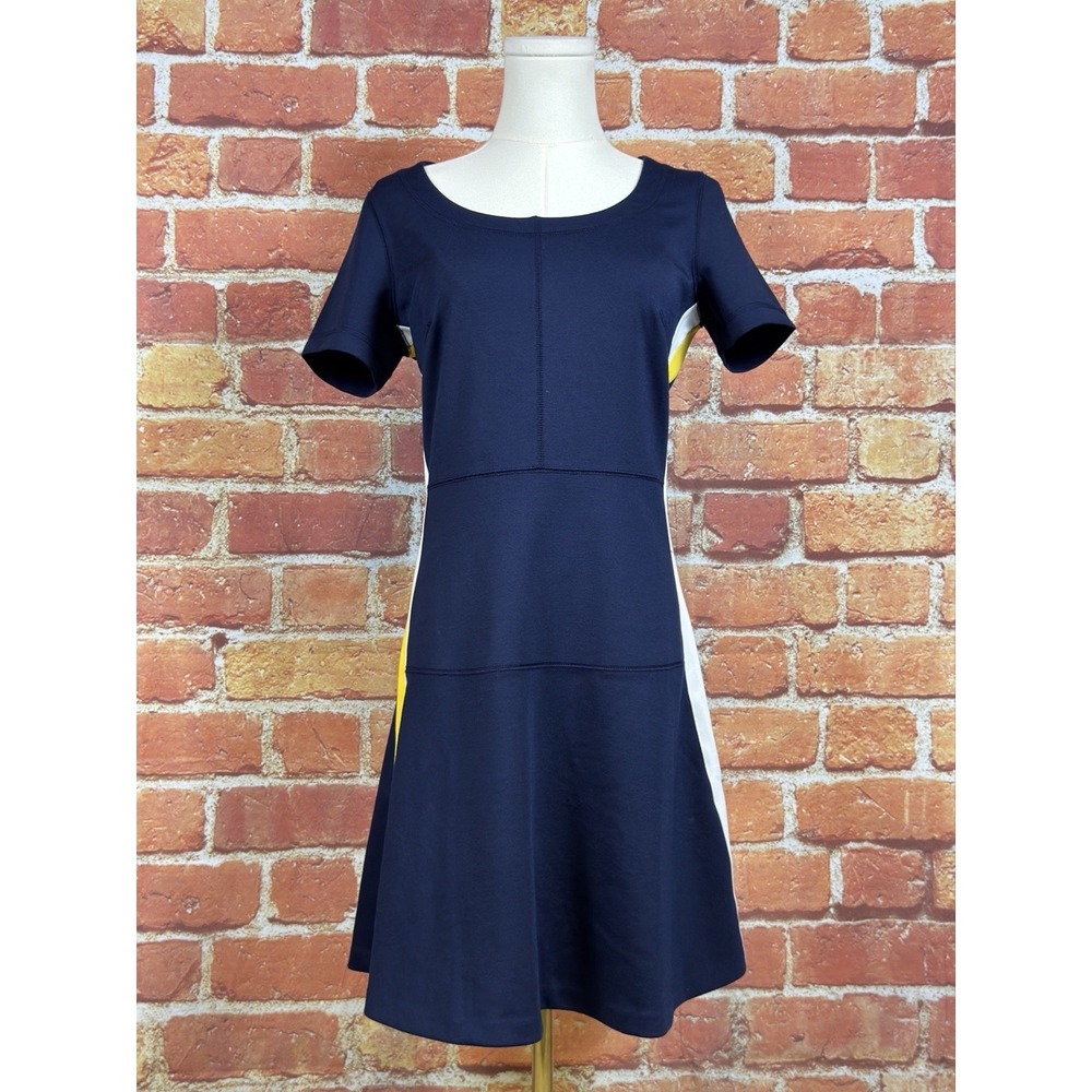 Juicy Couture Black Label Navy Yellow White Stipe Dress Size XS Short Sleeve